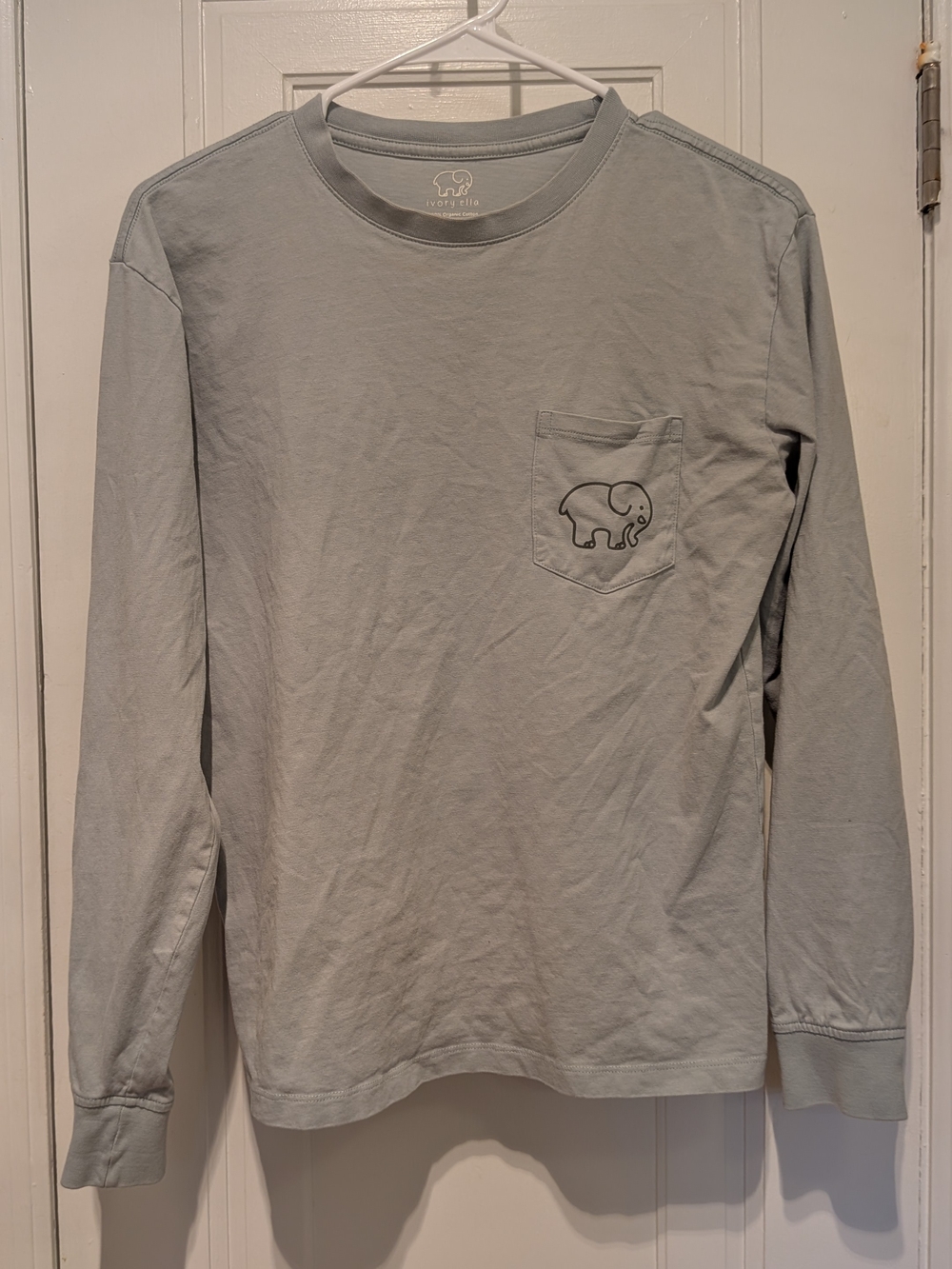 ivory ella Light Gray Green Long-Sleeve Pocket Tee with Elephant Logo